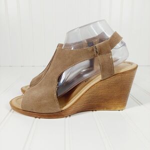 Barbara Barbieri Brown Beige Suede Leather Wedge Sandals A823